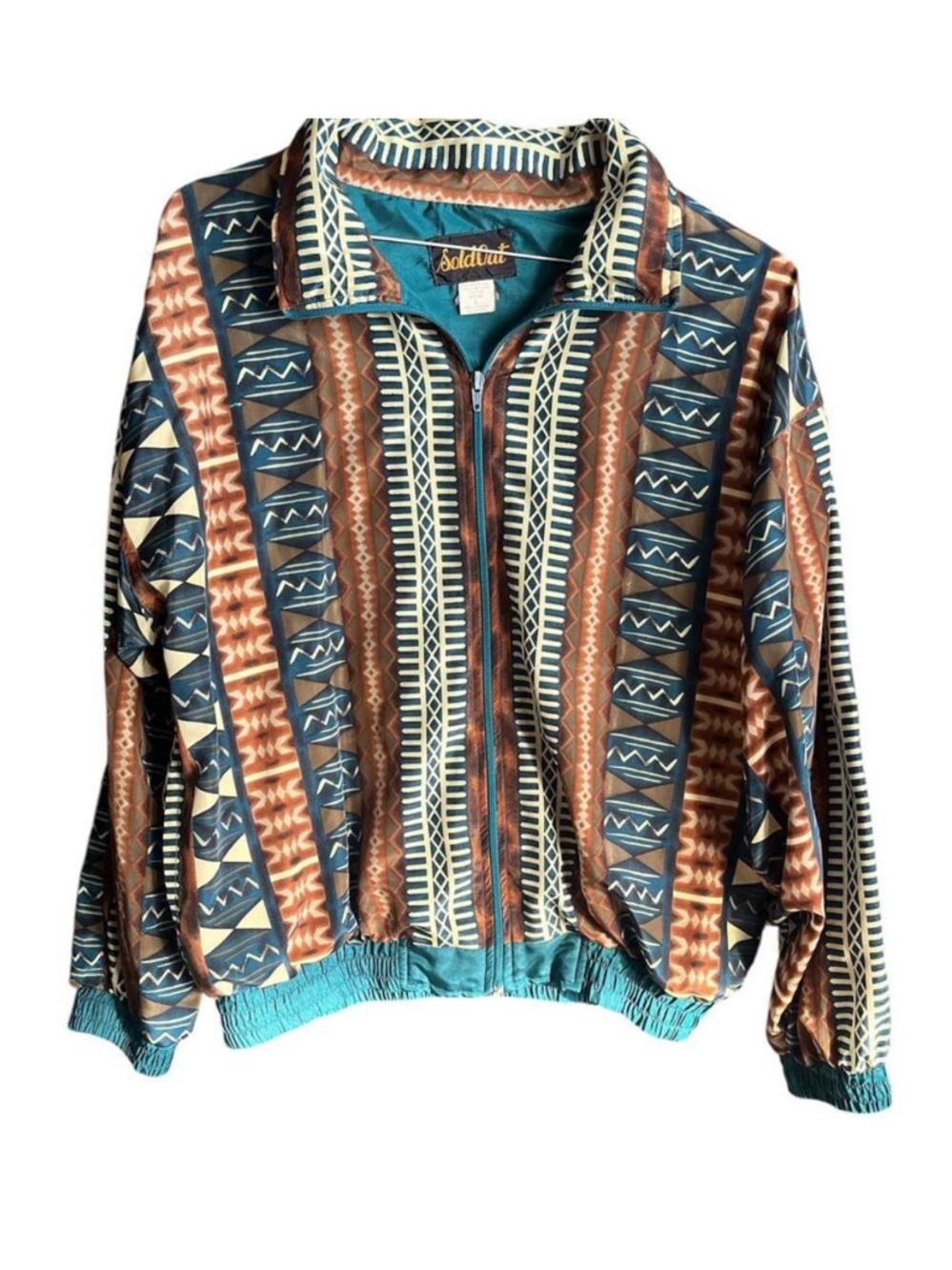 1994 Soldout Teal & Brown Patterned Bomber Jacket